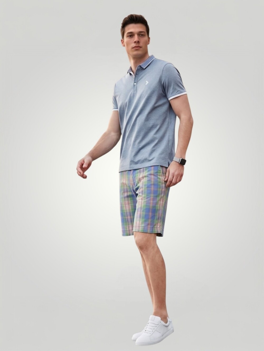 Tommy Hilfiger Mens Shorts 34 Madras Plaid Cotton Flat Front Preppy Pastel Blue